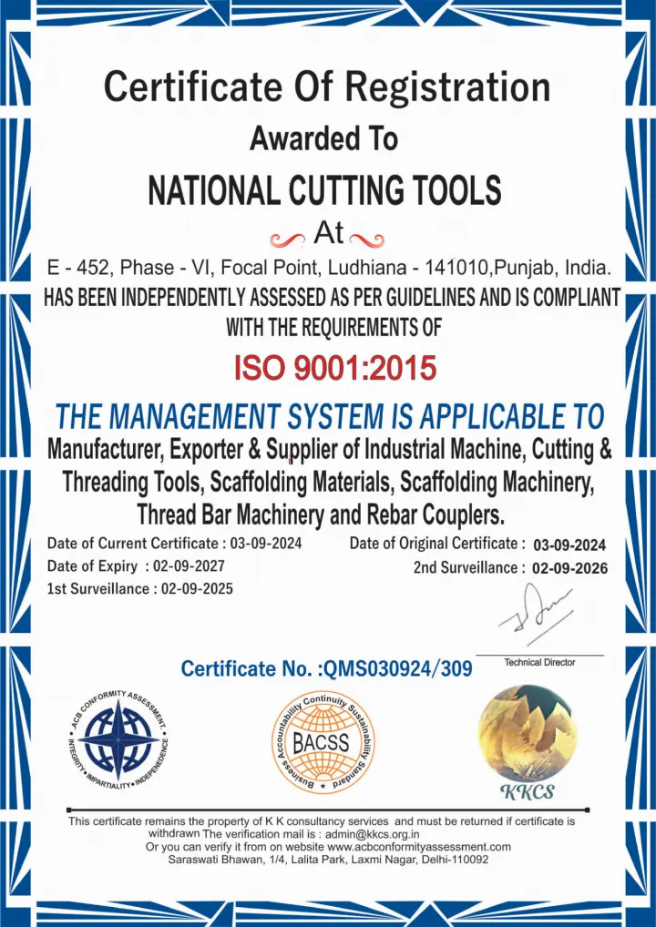ISO 9001:2015 quality management system certificate